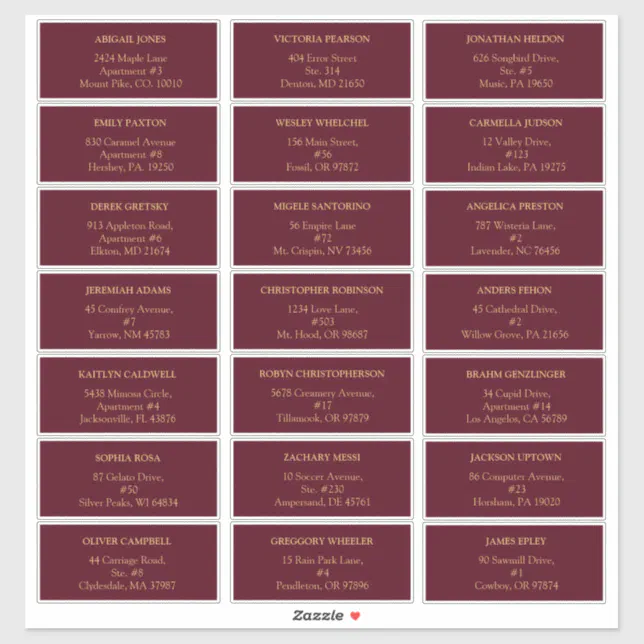 Burgundy Gold Floral Wedding Guest Address Labels | Zazzle