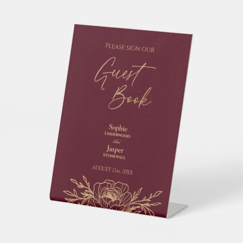 Burgundy Gold Floral Wedding Guest Book Sign
