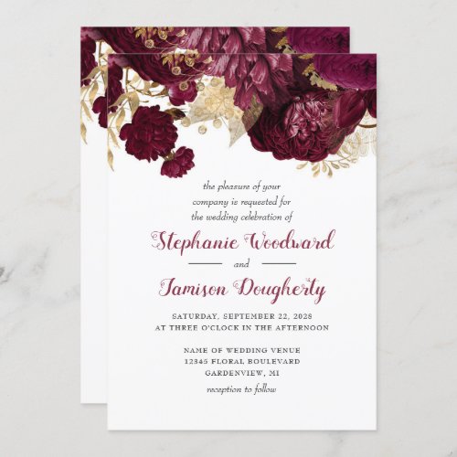 Burgundy Gold Floral Wedding Invitation