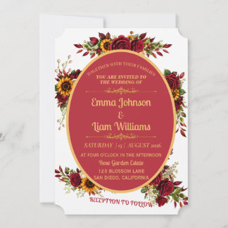 Burgundy Gold Floral Wedding Invitation