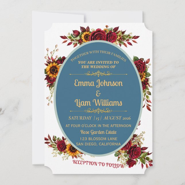 Burgundy Gold Floral Wedding Invitation (Front)
