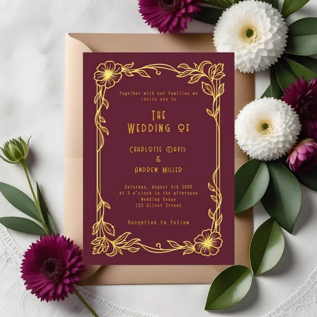 Burgundy gold floral wedding invitation (Creator Uploaded)