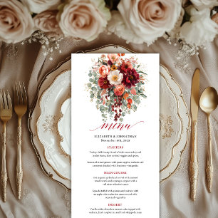 Burgundy Gold Floral Wedding Menu Deep Red Style