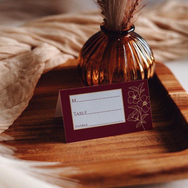 Burgundy Gold Floral Wedding Place Card (Creator Uploaded)