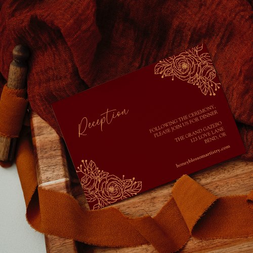 Burgundy Gold Floral Wedding Reception Enclosure Card