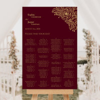 Burgundy Gold Floral Wedding Seating Chart Sign