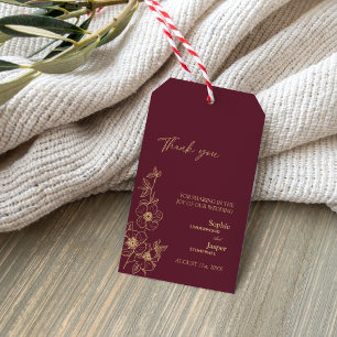Burgundy Gold Floral Wedding Thank You Gift Tag