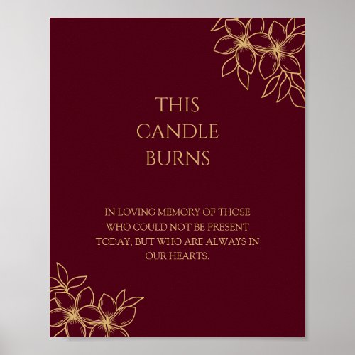 Burgundy Gold Floral Wedding This Candle Burns Poster