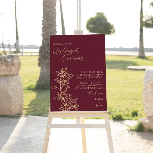 Burgundy Gold Floral Wedding Unplugged Ceremony Foam Board (Creator Uploaded)
