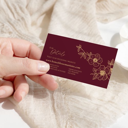 Burgundy Gold Floral Wedding Website Enclosure Card