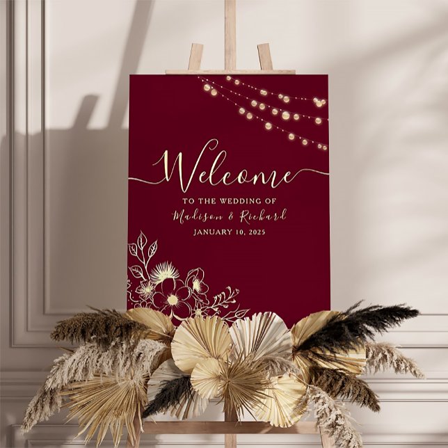 Burgundy Gold Floral Wedding Welcome Sign (Creator Uploaded)