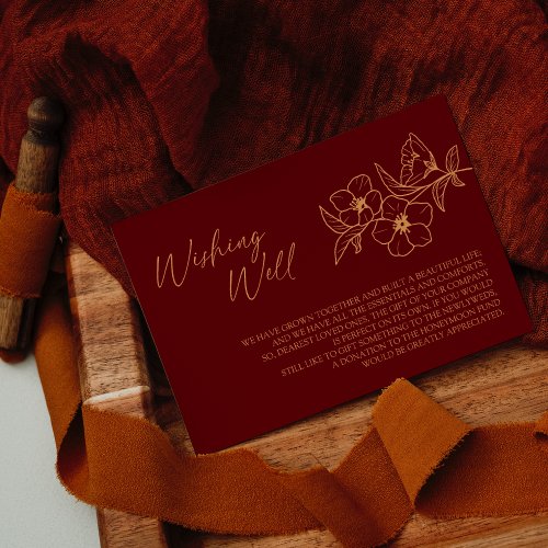Burgundy Gold Floral Wedding Wishing Well Enclosure Card