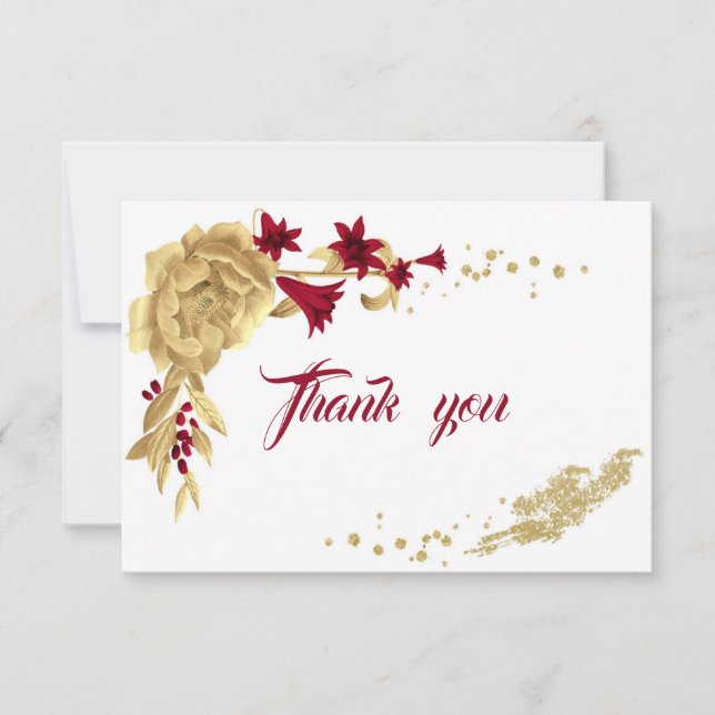 burgundy gold flowers botanical thank you card (Front)