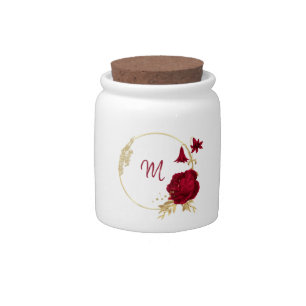 burgundy & gold flowers elegant candy jar