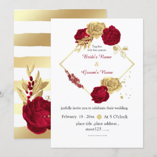 burgundy & gold flowers elegant geometric wedding invitation