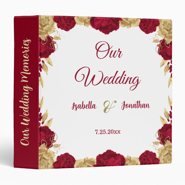 burgundy & gold flowers elegant photo albums  3 ring binder (Front/Spine)