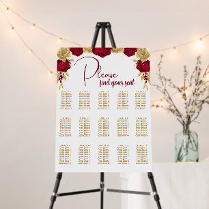 burgundy gold flowers elegant seating chart foam board