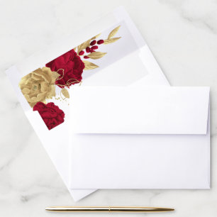 burgundy & gold flowers elegant wedding envelope liner