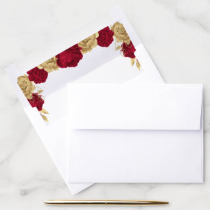 burgundy & gold flowers elegant wedding envelope liner