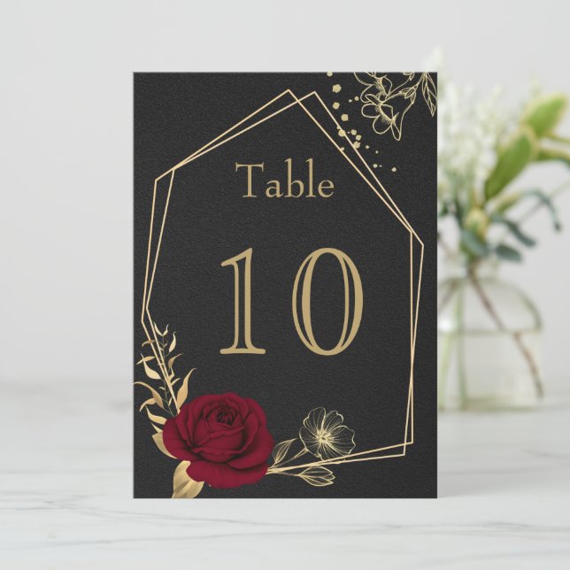 burgundy gold flowers geometric black table number (Standing Front)