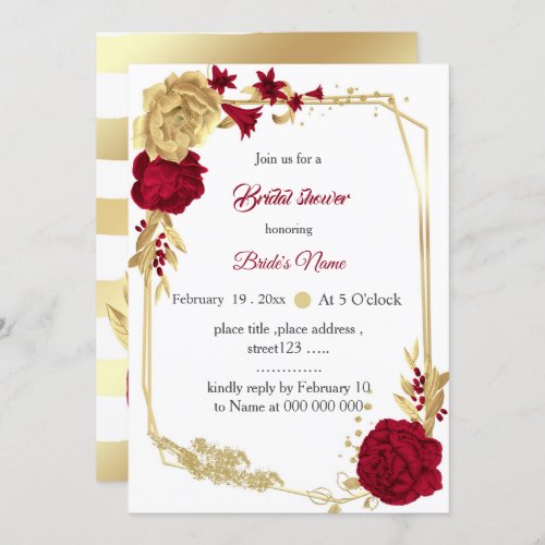 burgundy  gold flowers geometric bridal shower invitation