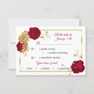 burgundy & gold flowers geometric meal choice RSVP card