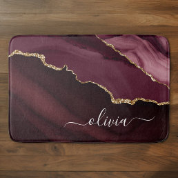 Burgundy Gold Foil Agate Geode Gold Monogram Bath Mat