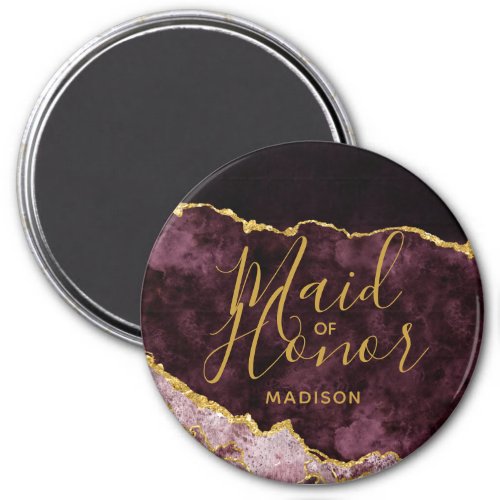 Burgundy  Gold Foil Agate Marble Maid of Honor Magnet