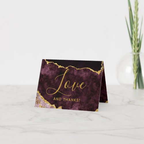 Burgundy Gold Foil Agate Marble Thank You Photo