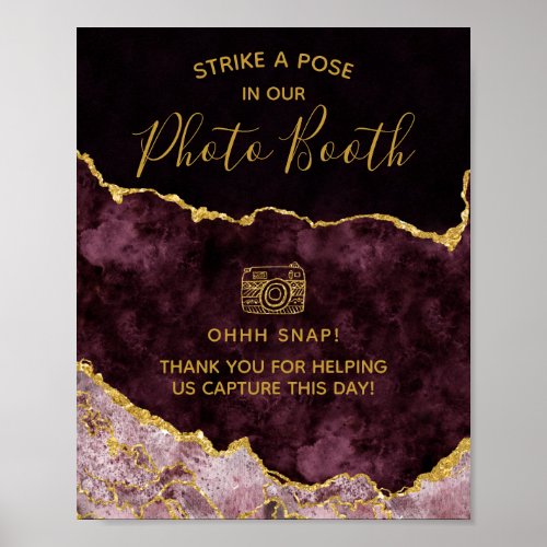 Burgundy Gold Foil Agate Photo Booth Wedding Sign