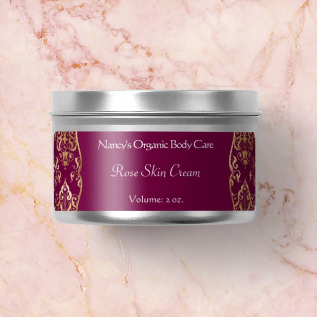 Burgundy & gold foil damask soap cosmetics label 1 (Creator Uploaded)