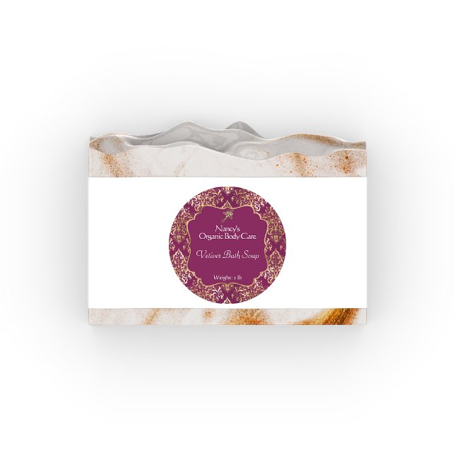Burgundy & gold foil damask soap cosmetics label 3 (Creator Uploaded)