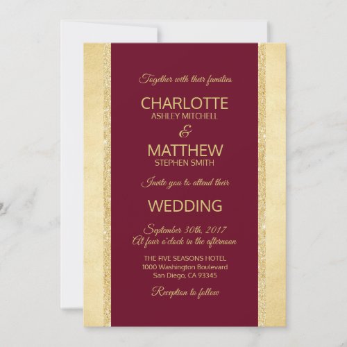 Burgundy Gold Foil Glitter Wedding Invitation