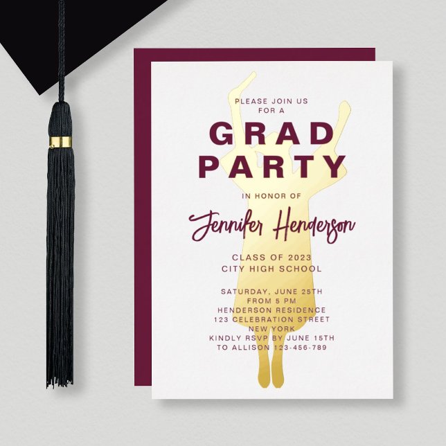 Burgundy Gold Foil Graduation Party Foil Invitation (Creator Uploaded)