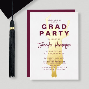 Burgundy Gold Foil Graduation Party Invitation