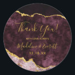 Burgundy Gold Foil Marble Agate Wedding Thank You Classic Round Sticker<br><div class="desc">Burgundy Blush Pink Watercolor & Gold Foil Watercolor Marble Agate Gilded Geode Design,  with Modern and Script fonts. Trendy and Chic Wedding Thank you favor stickers! ~ Check my shop to see the entire wedding suite for this design!</div>