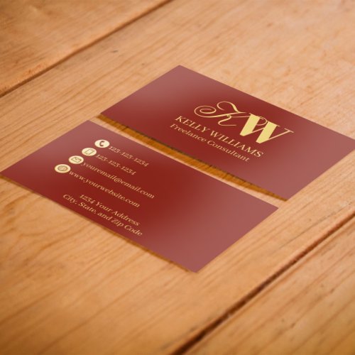 Burgundy Gold Foil Monogram Elegant Luxury Brandin Business Cards