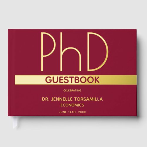 Burgundy Gold Foil PhD Graduation Foil Guest Book