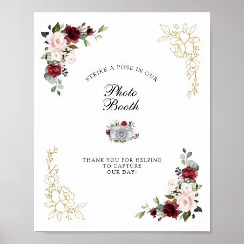 Burgundy Gold Foil Photo Booth Wedding Sign