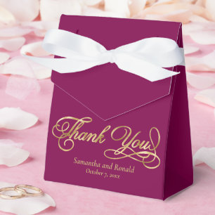 Burgundy & Gold Foil Thank You Calligraphy Wedding Favor Boxes