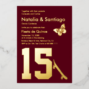 Burgundy Gold Foil Twins 15 Birthday Invitation