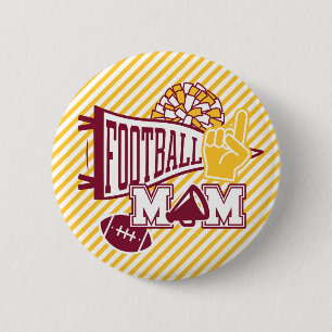 Burgundy & Gold Football Mom Button