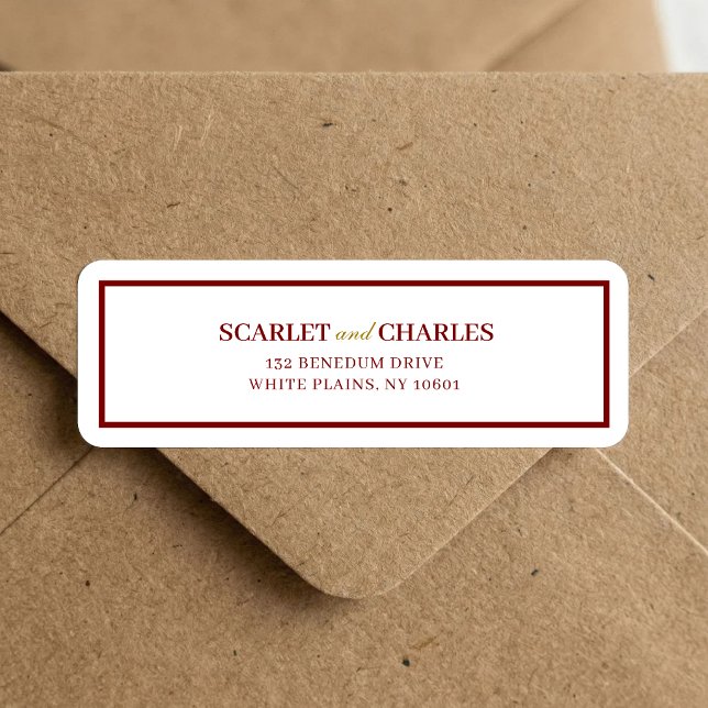 Burgundy & Gold Formal Wedding Return Address Label (Burgundy and gold return address label adds elegant consistency to your wedding mail.)