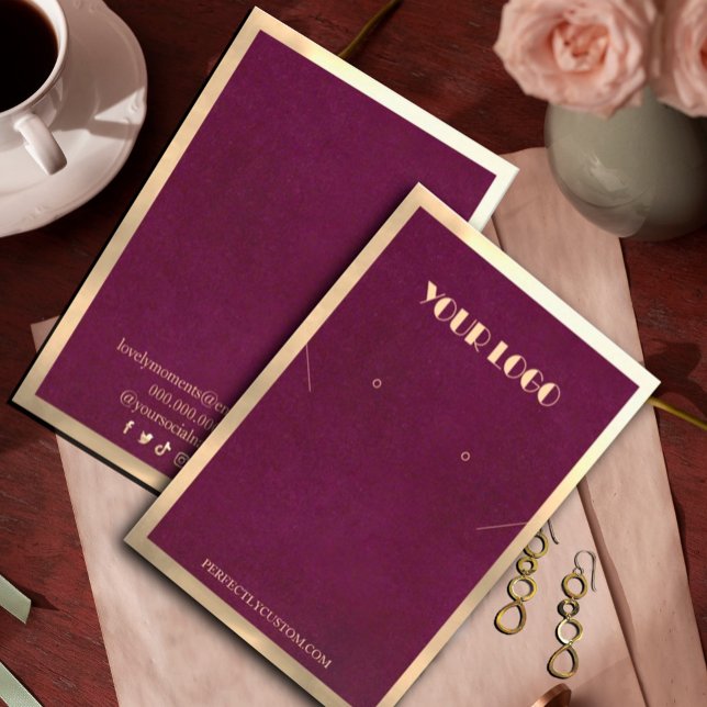 Burgundy Gold Frame Modern necklace earrings  Business Card (Burgundy Gold Modern necklace earrings Business Card#diyjewerlydisplay #zazzlemade#modernjewelry)