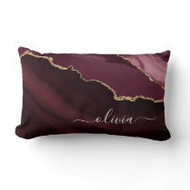 Burgundy Gold Geode Gold Monogram Lumbar Pillow