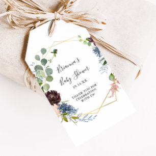 Burgundy Gold Geometric Baby Shower Gift Tags