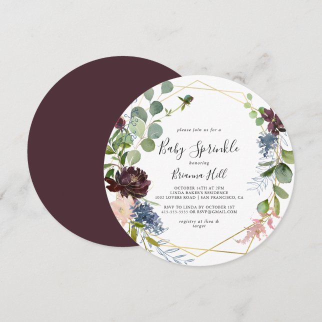 Burgundy Gold Geometric Baby Sprinkle Invitation (Front/Back)