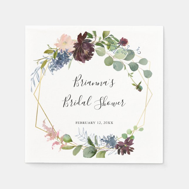 Burgundy Gold Geometric Bridal Shower Napkins (Front)