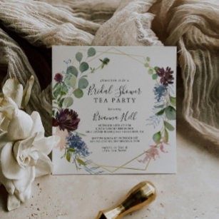 Burgundy Gold Geometric Bridal Shower Tea Party Invitation