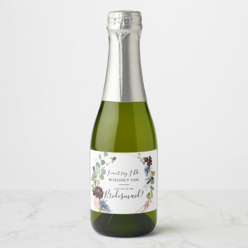 Burgundy Gold Geometric Bridesmaid Proposal Sparkling Wine Label